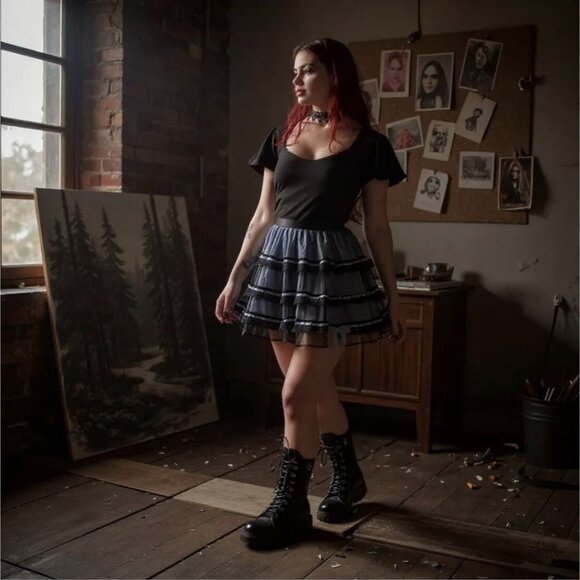 Diamond In The Dark Black Lace Up Flutter Sleeve Top Gothic Romantic Dark M - Picture 3 of 7